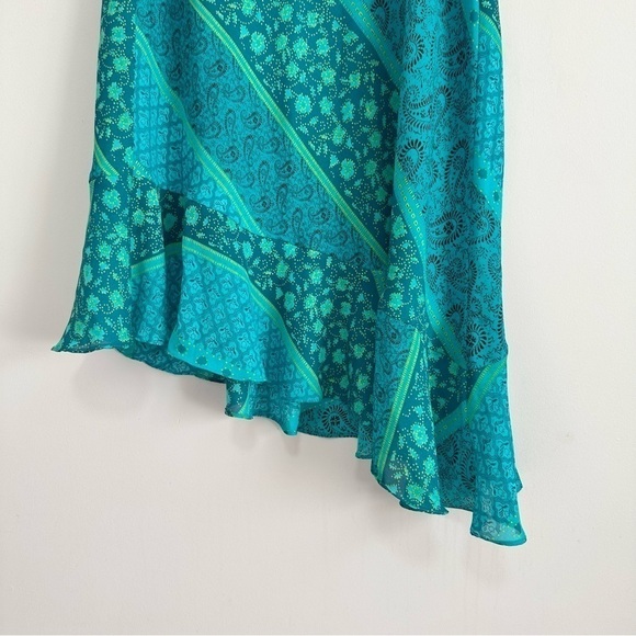 Worthington Petite Blue/Teal Floral Asymmetrical Paisley Ruffled Skirt 10P - Picture 5 of 9